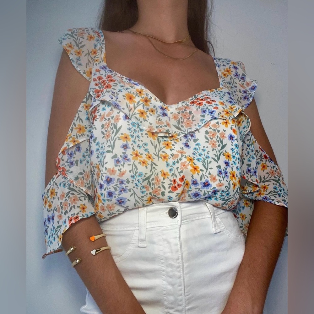L'Academie Multicolor Floral Off Shoulder Blouse